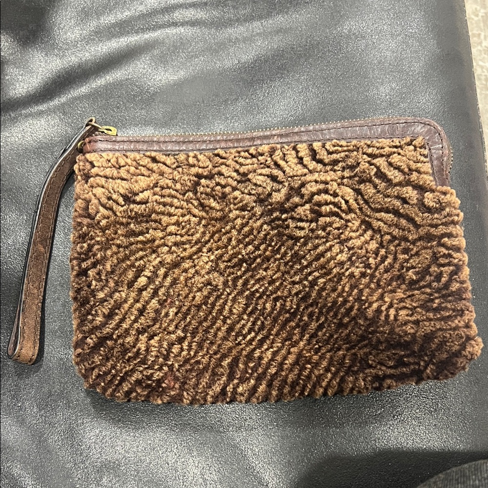 Patricia Nash Sherpa Cassini Italian Leather Chocolate Wristlet Clutch